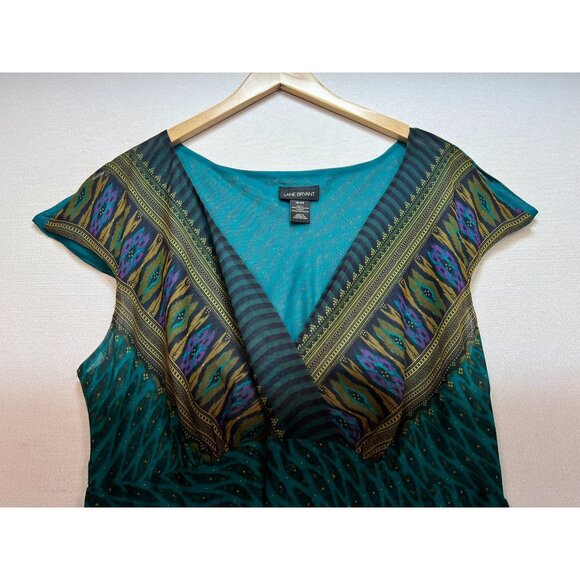 Lane Bryant Womens Dressy Mini DressSize 18/20 Turquoise Green Wrap Neck Stretch - Picture 3 of 11